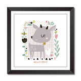 Cute cartoon deer in floral frame in scandinavian style