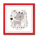 Cute cartoon deer in floral frame in scandinavian style