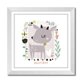 Cute cartoon deer in floral frame in scandinavian style