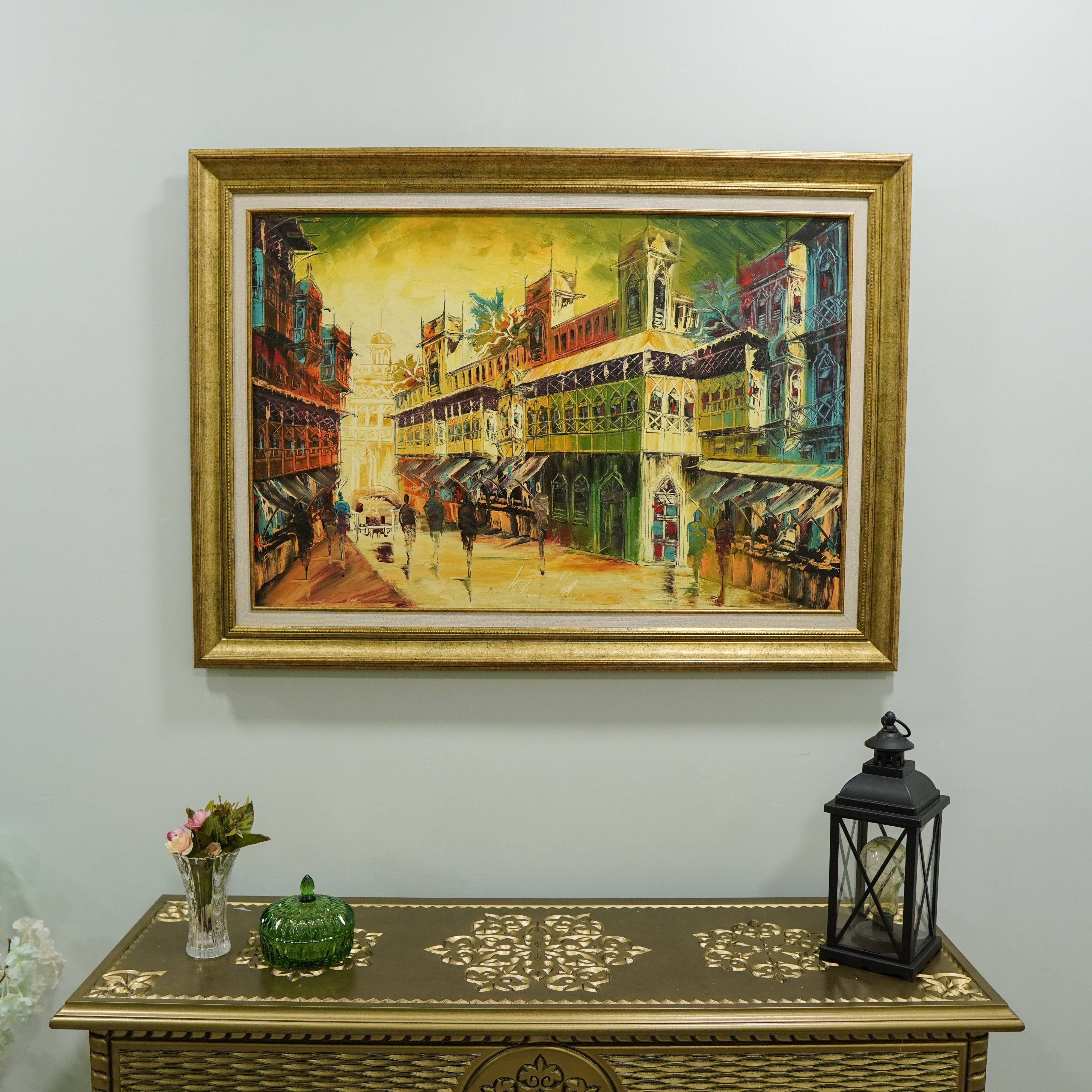 Old City Landscape-Cultural and historical Lahore city Palette knife painting 001