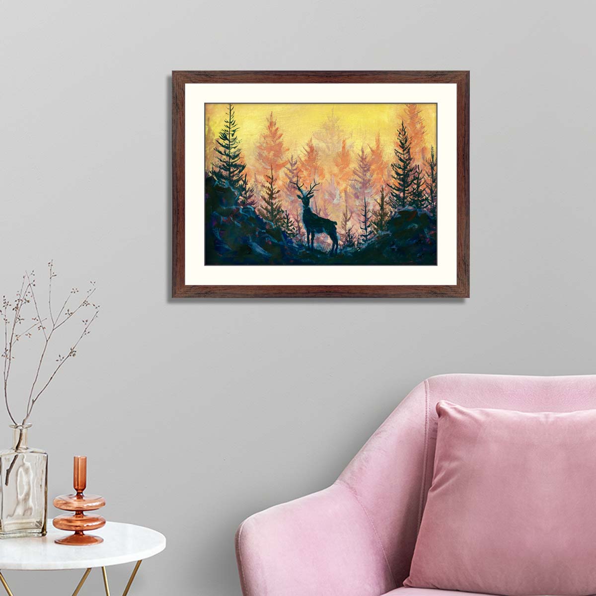 Deer and forest art  illustration animal landscape artwork