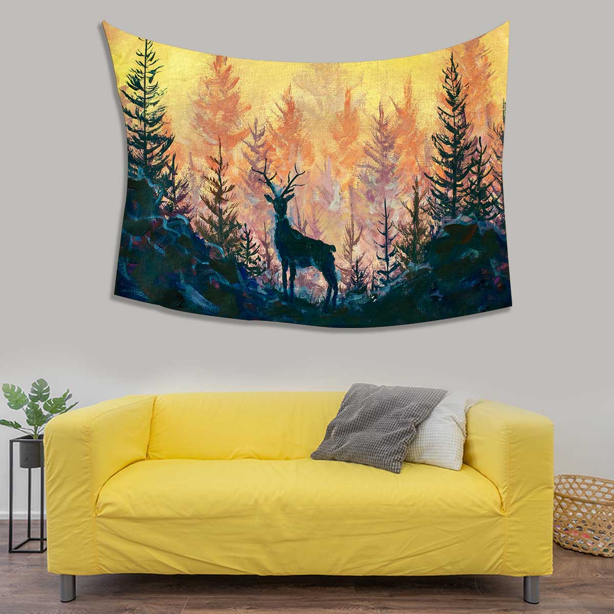 Deer and forest art painting illustration