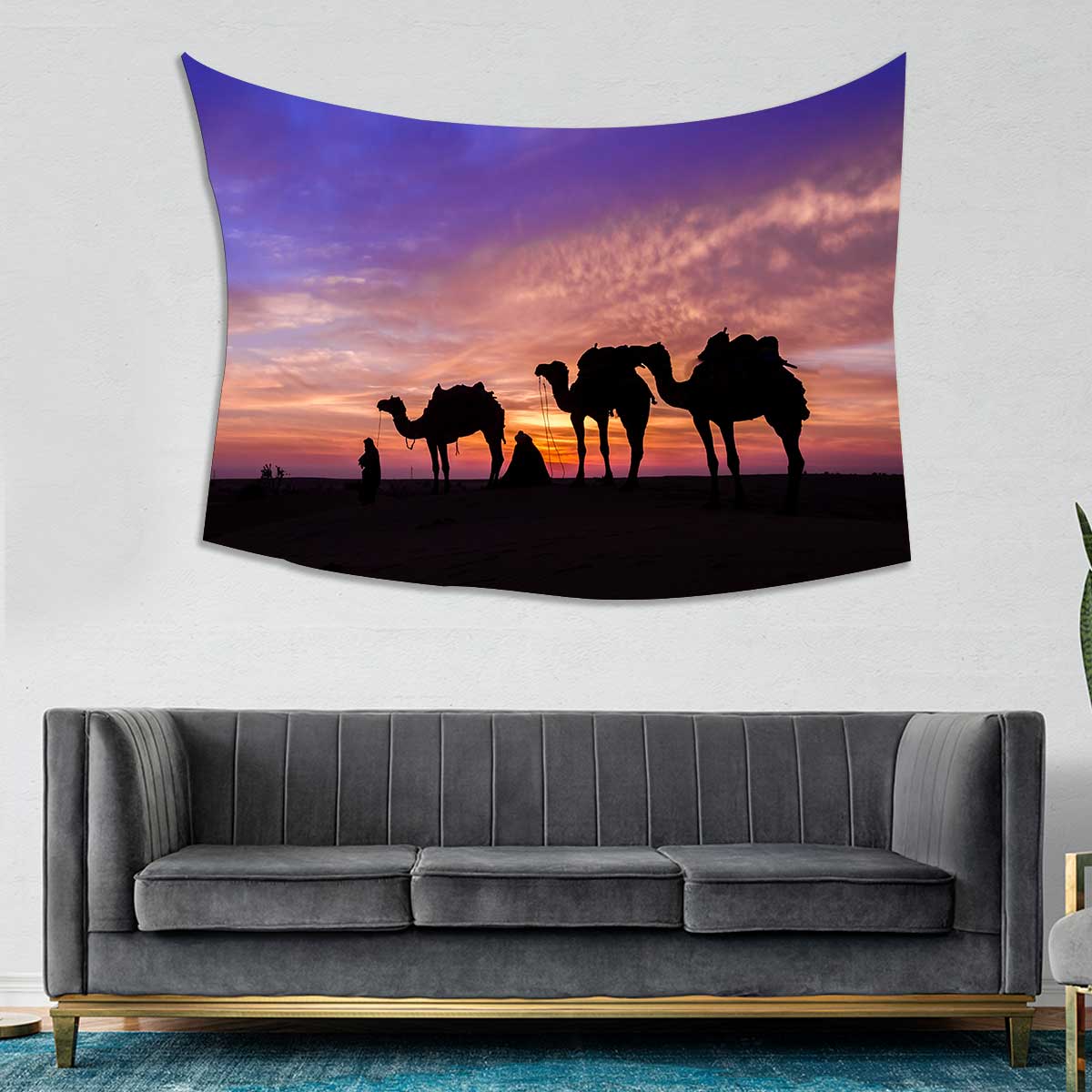 Desert-man-with-camel-and-great-sky-settings