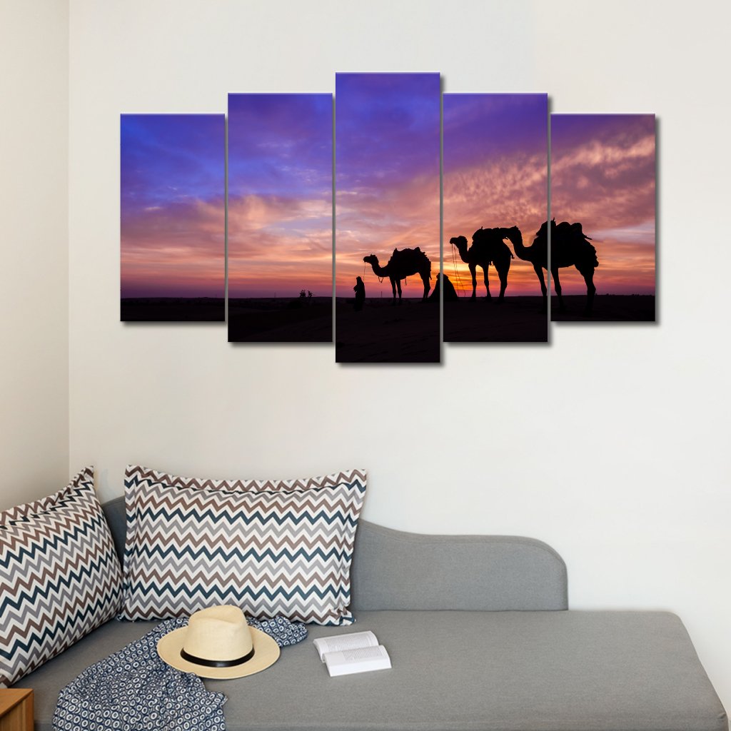 5 Panels Canvas set of Desert-man-with-camel