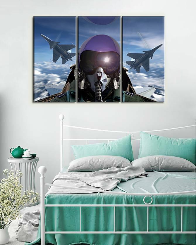 4 Panels Canvas Set of Canvas of Fighter-pilot-cockpit-view-during-sunrise