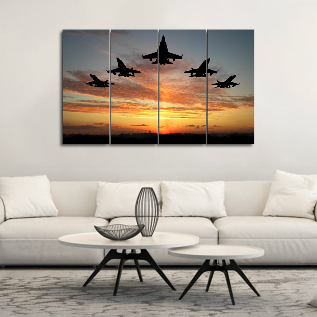 4 Panels Canvas Set of Canvas of Five-bombers-over-orange-sunset