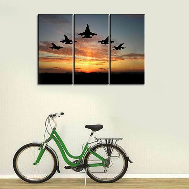 4 Panels Canvas Set of Canvas of Five-bombers-over-orange-sunset