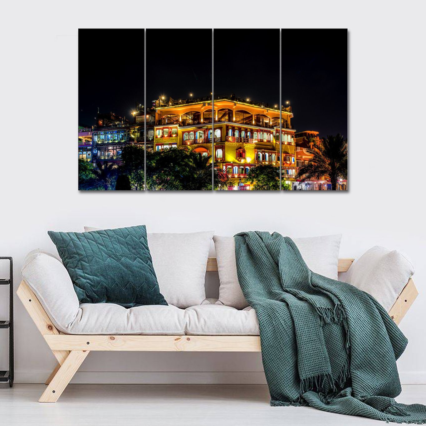 5 Panels Canvas set of Night View Food-Street-,-Lahore-,-Pakistan