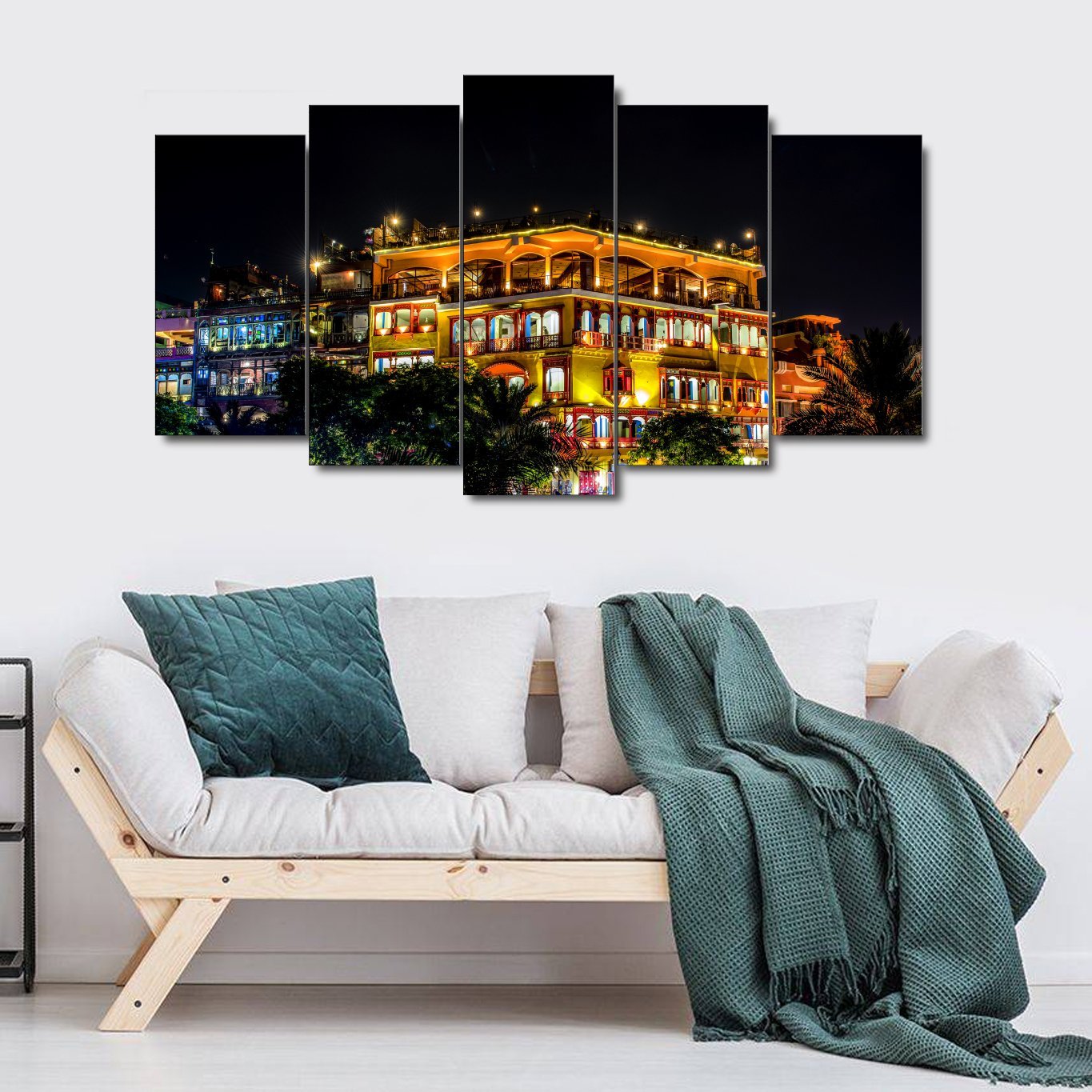 5 Panels Canvas set of Night View Food-Street-,-Lahore-,-Pakistan