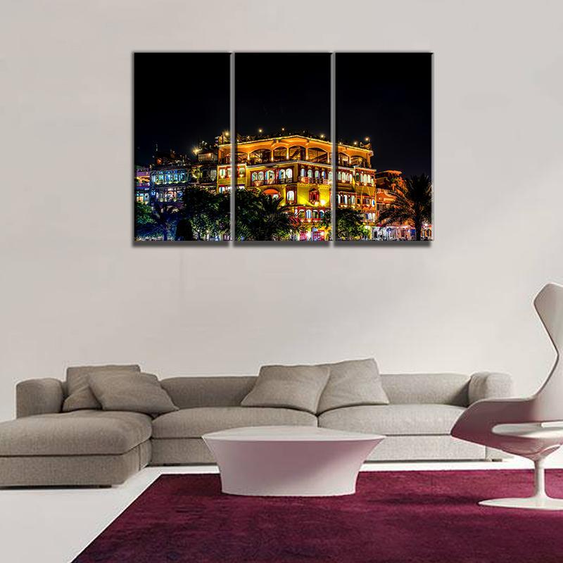 4 Panels Canvas Set of Canvas Night View Food-Street-,-Lahore-,-Pakistan