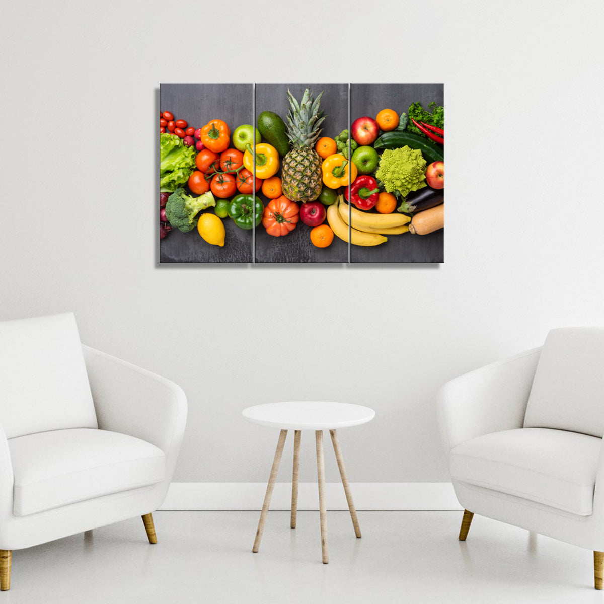 3 Panels Canvas Set painting of Fresh Vegetables, Fruits and Superfood