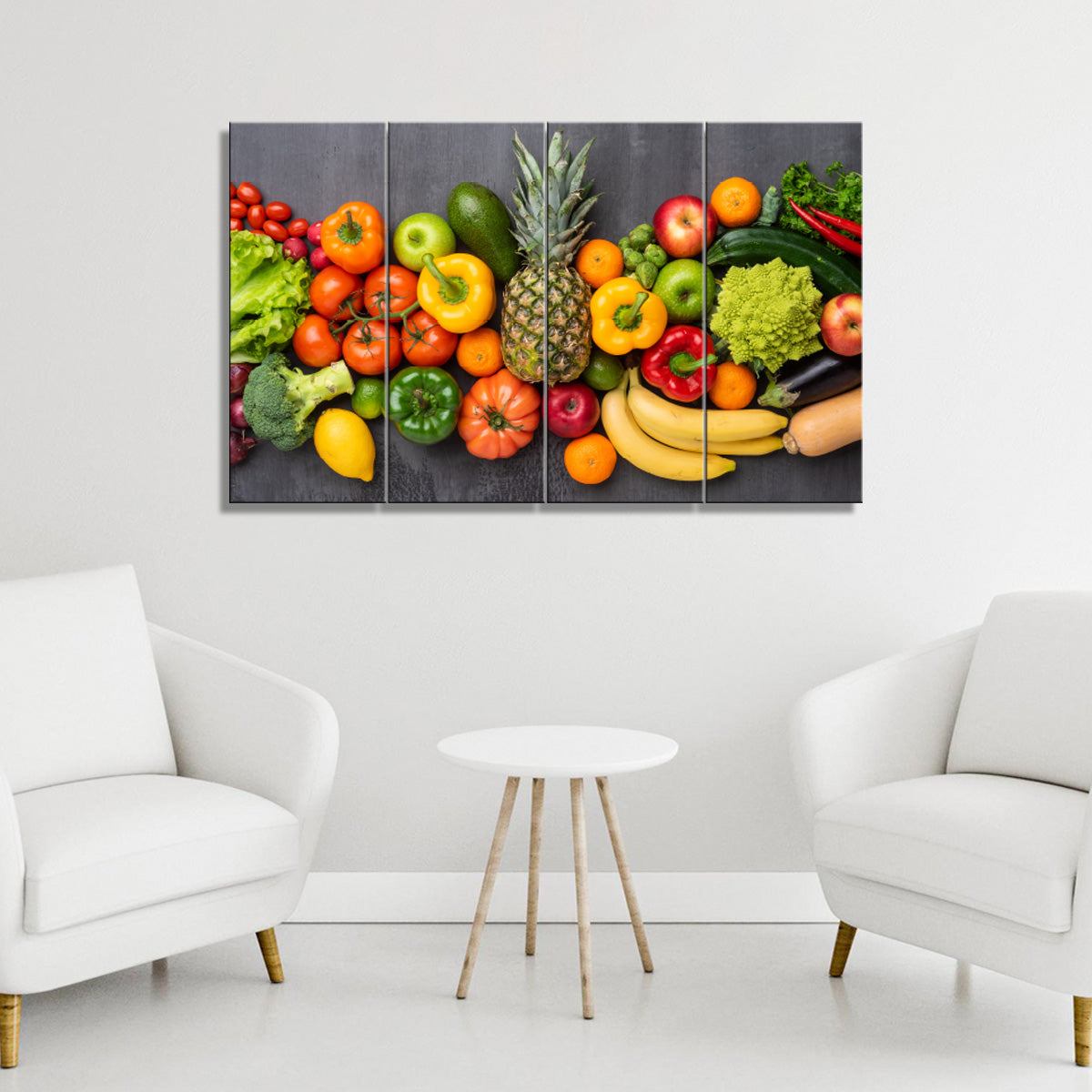 3 Panels Canvas Set painting of Fresh Vegetables, Fruits and Superfood