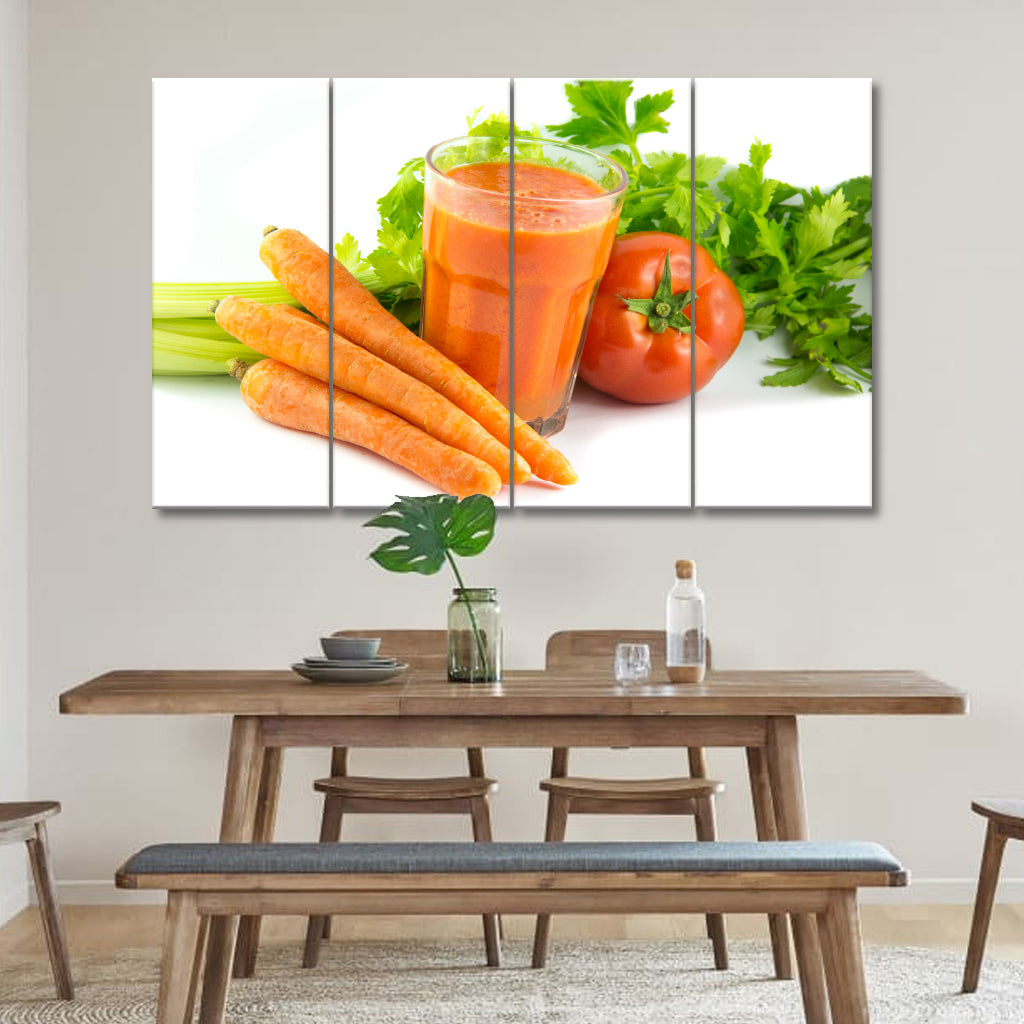 4 Panel Canvas Set of Glass-of-fresh-vegetables,-tomatoes