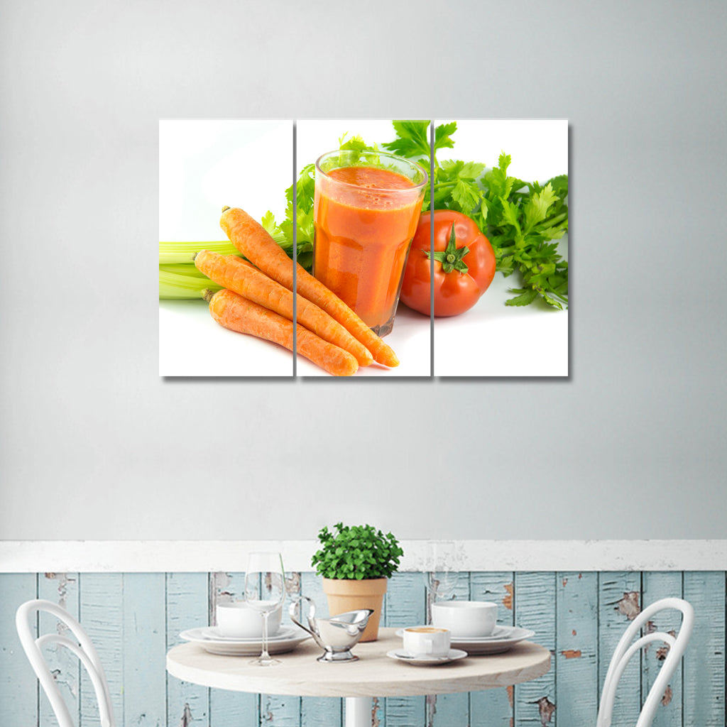 4 Panel Canvas Set of Glass-of-fresh-vegetables,-tomatoes