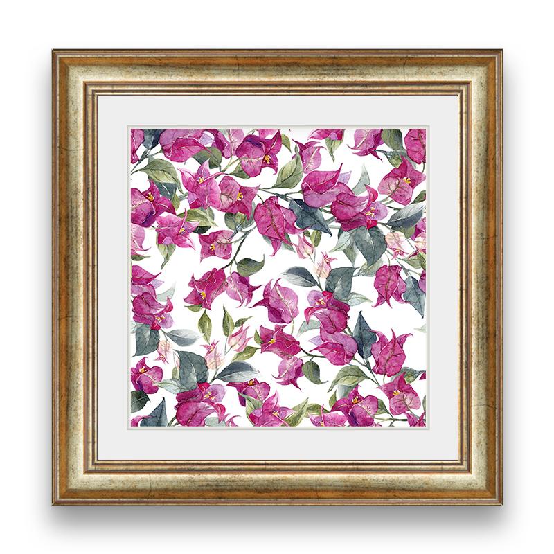 Watercolor pattern with bougainvillea flowers