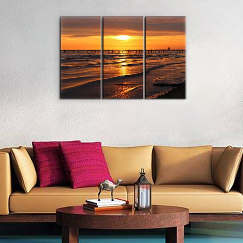 3 Panel Canvas set of Golden natural sea sunset view