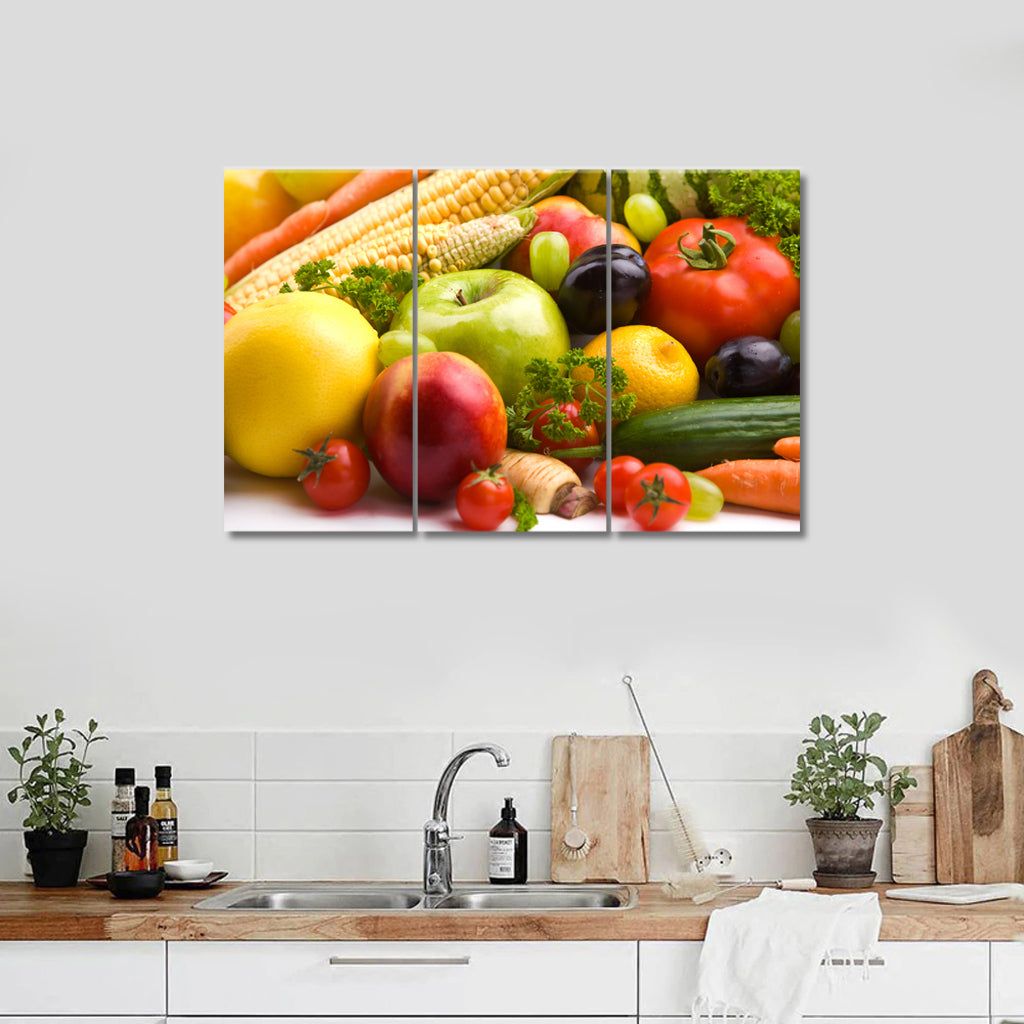 4 Panel Canvas Set of Group-of-different-fruit-and-vegetables