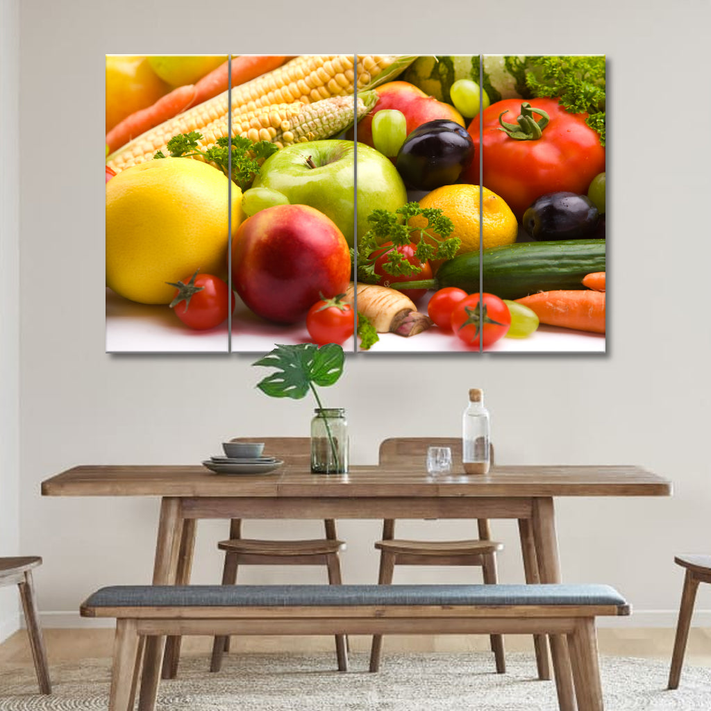 4 Panel Canvas Set of Group-of-different-fruit-and-vegetables