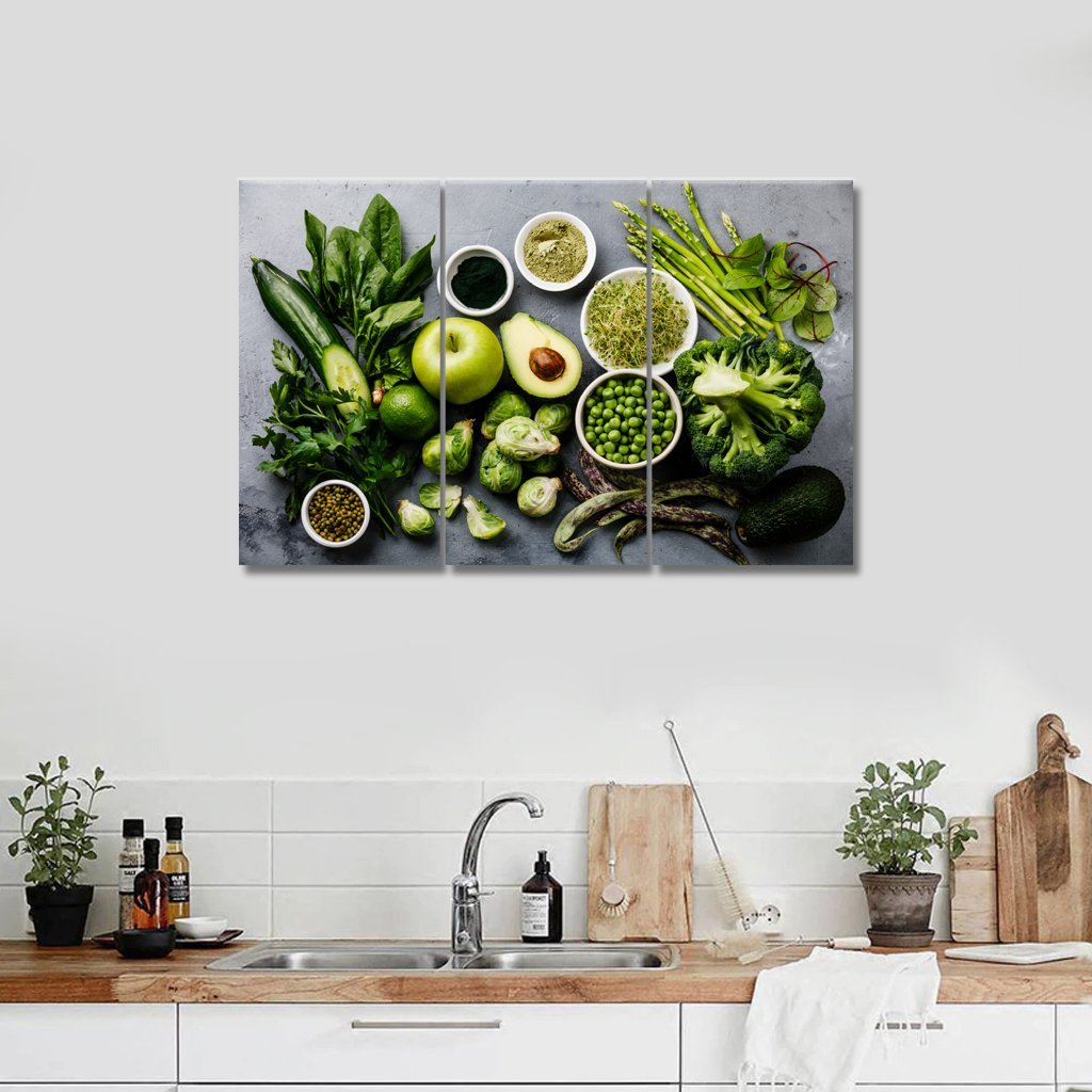 4 Panel Canvas Set of Healthy-Green-food-Clean-eating-selection-Protein-source-for-vegetarians