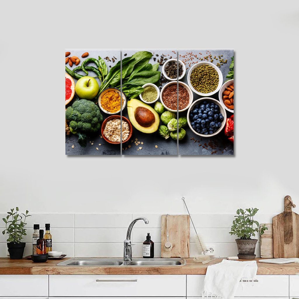 3 Panels Canvas Set Healthy food clean eating selection3P