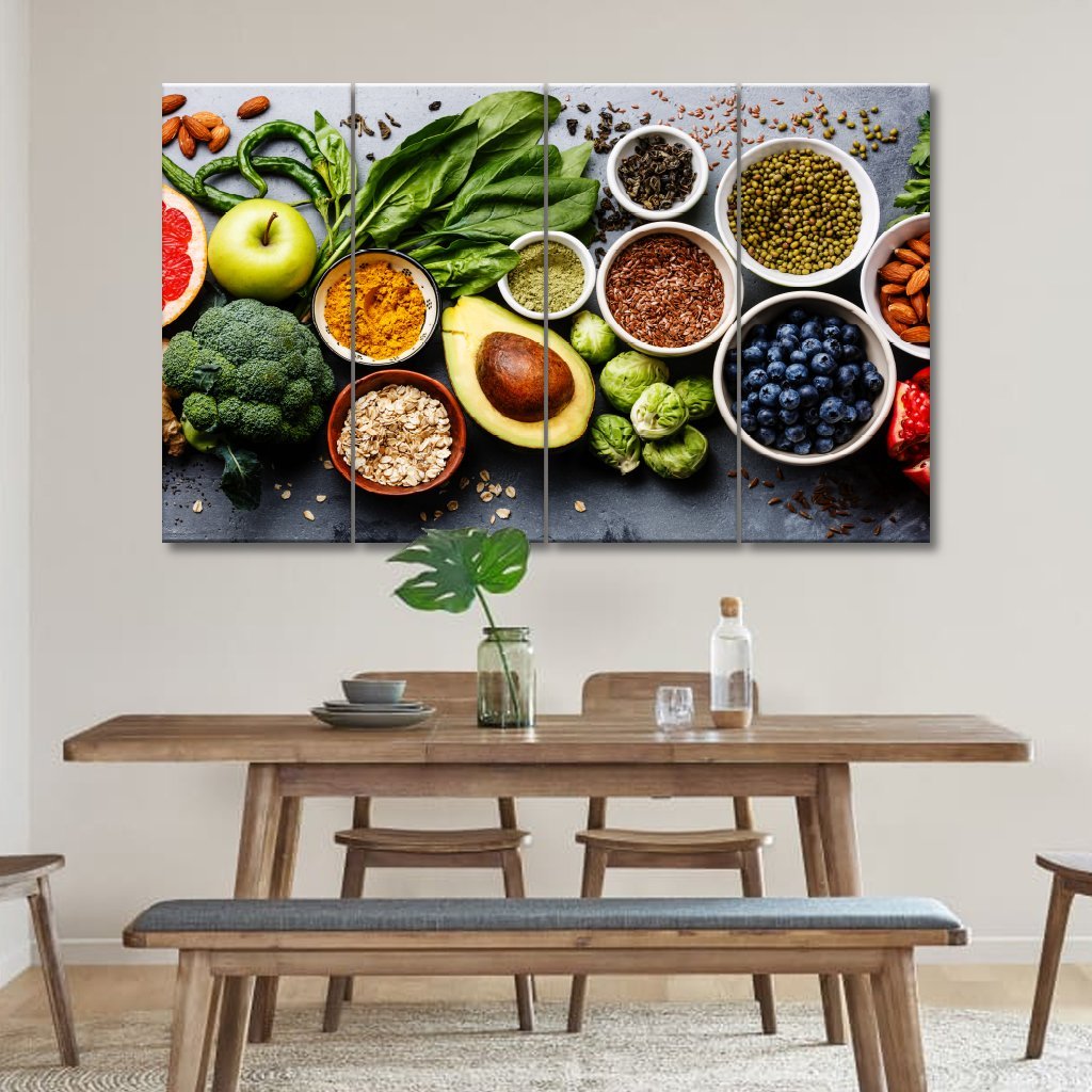 4 Panel Canvas Set of Healthy-food-clean-eating-selection