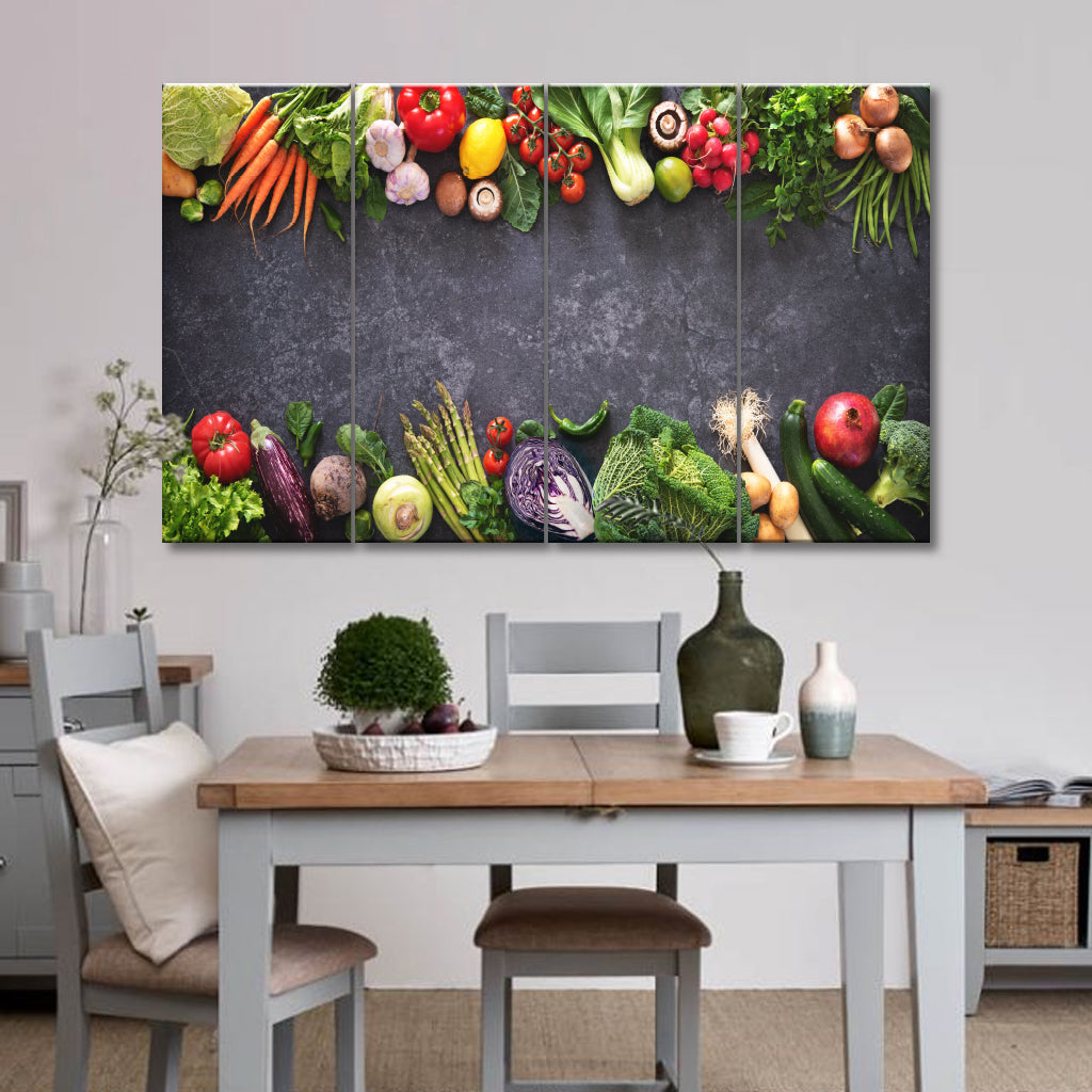 3 Panels Canvas Set Healthy food concept with fresh vegetables and ingredients for cooking3P