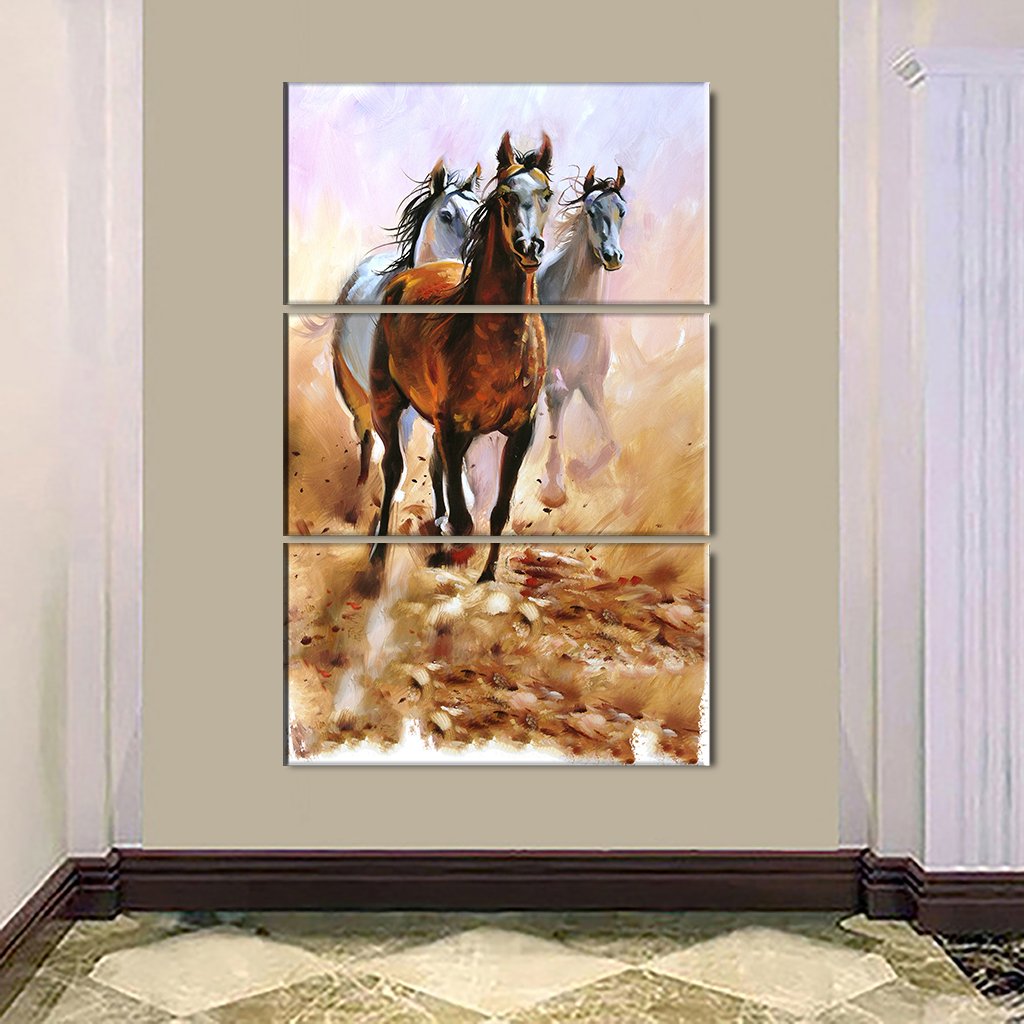 3 Panels Canvas Set of Horse equestrian passion oil painting torn edges