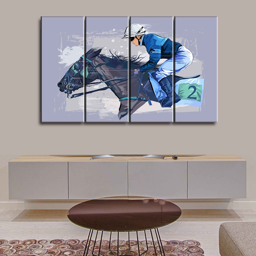 3 Panels Canvas Set of Horse with jockey