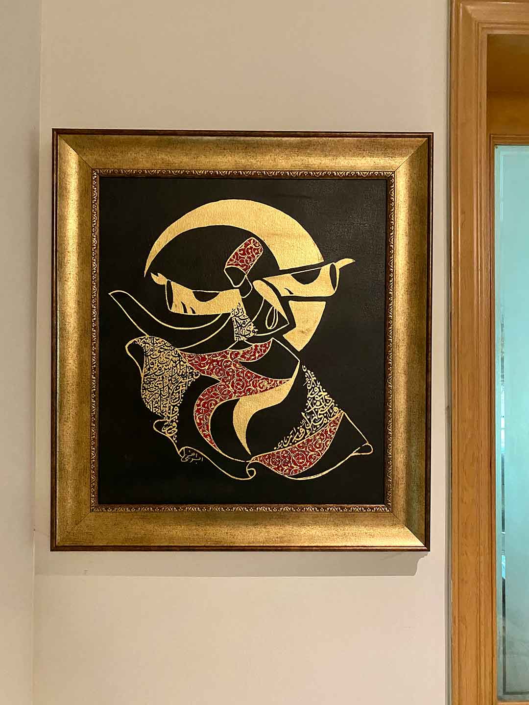 Whirling Dervaish - Sufi painting Black Background and Gold Leaf on Canvas-2