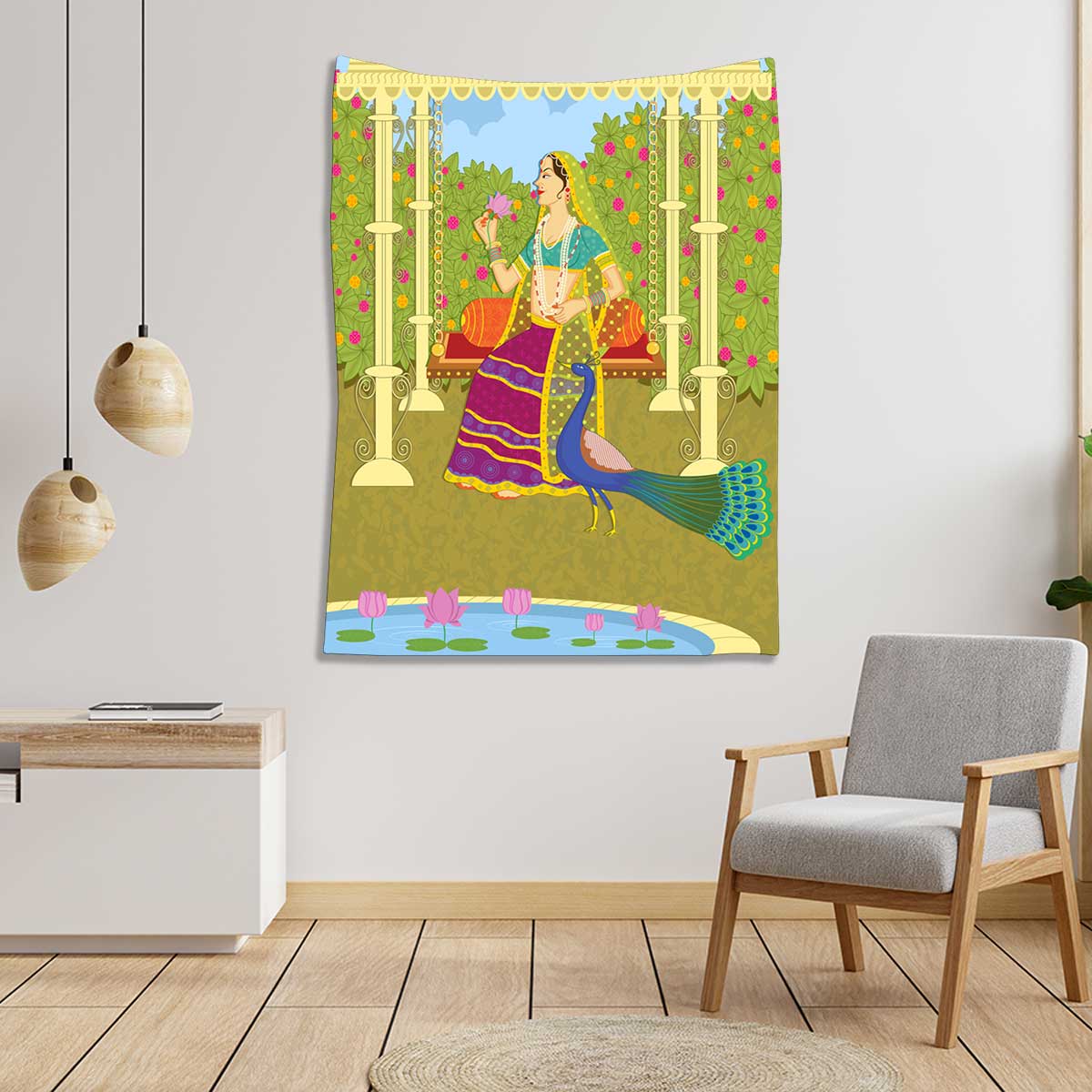 Lady on swing in Indian art style