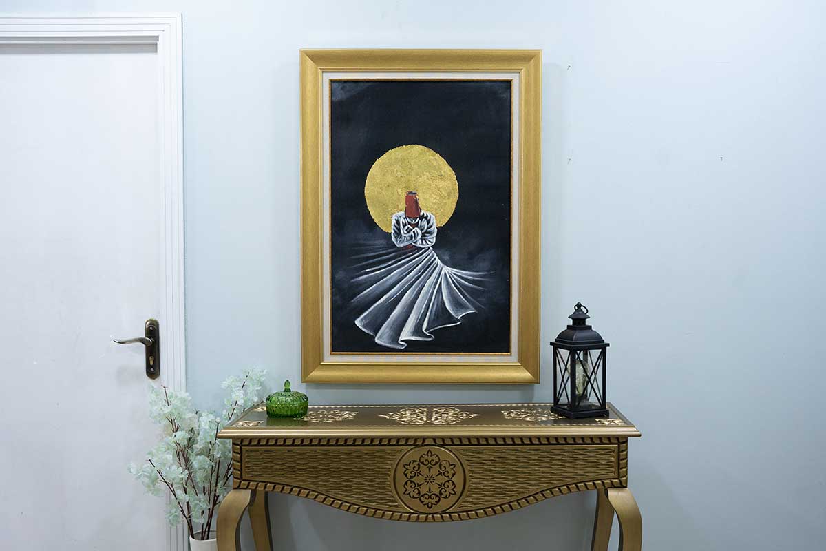 Whirling Dervish/Sufi  Gold leaf with Deep Black Background Painting on Canvas