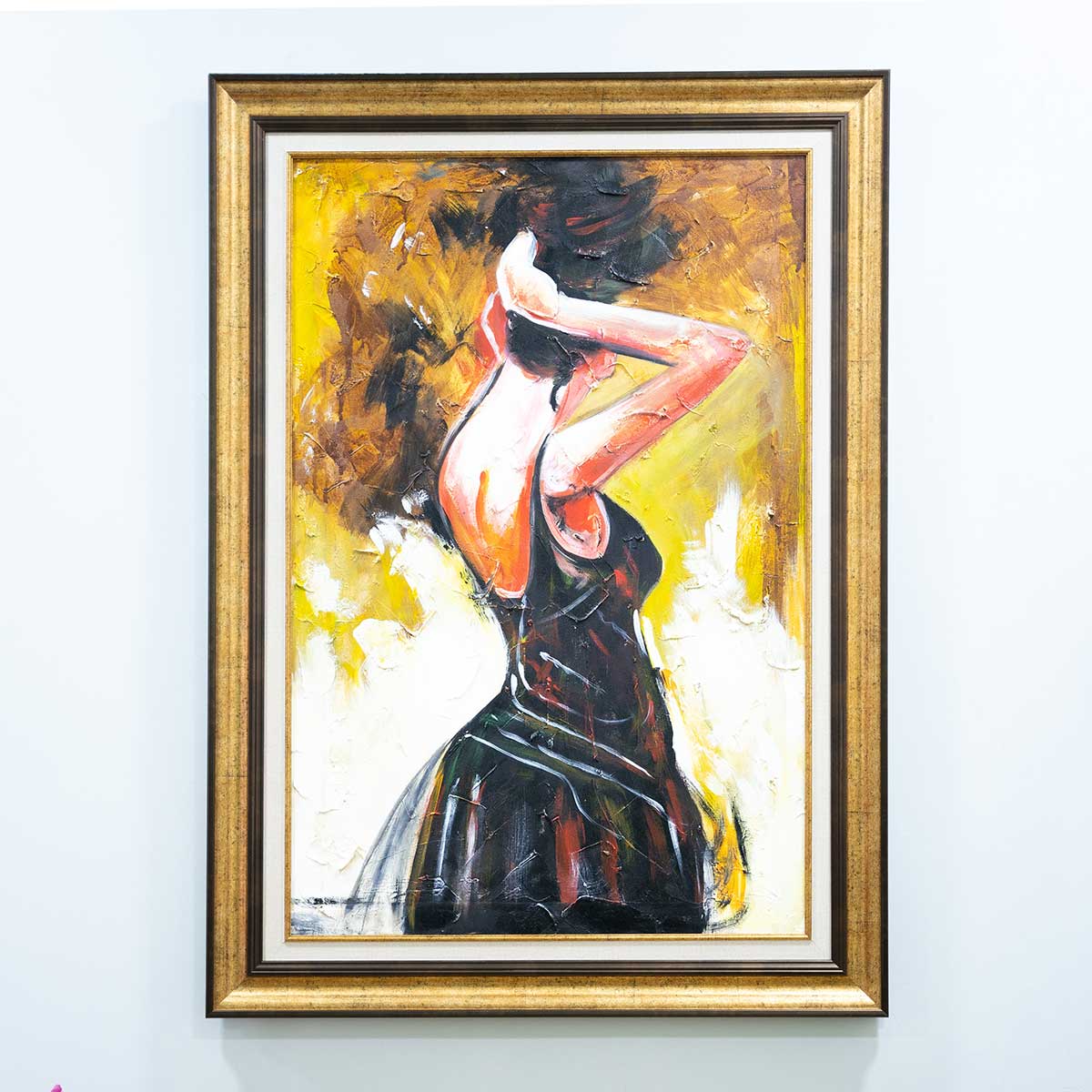 ACRYLIC ON CANVAS, ABSTRACT FIGURATIVE-PAINTING with Antique Gold Frame