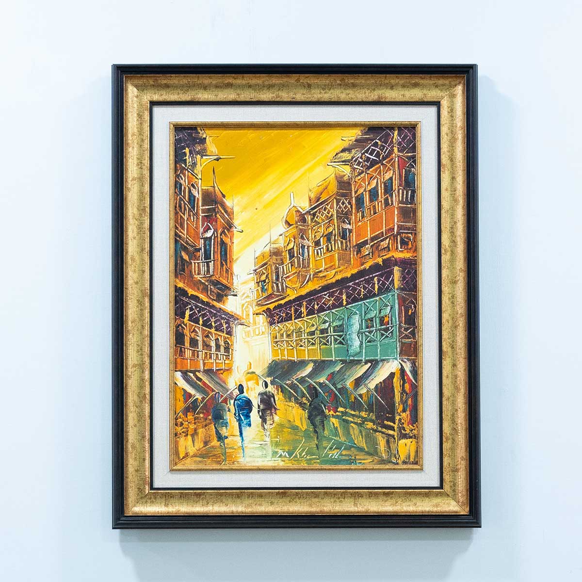 Old City Painting with Italian Antique  Gold Moulding 04