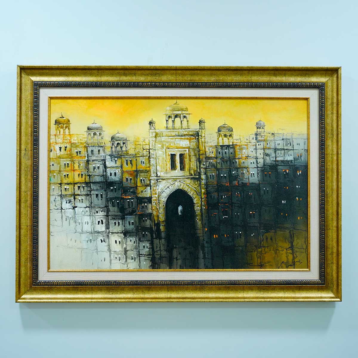 Old City Painting with Italian Antique  Gold Moulding and Black Liner 01