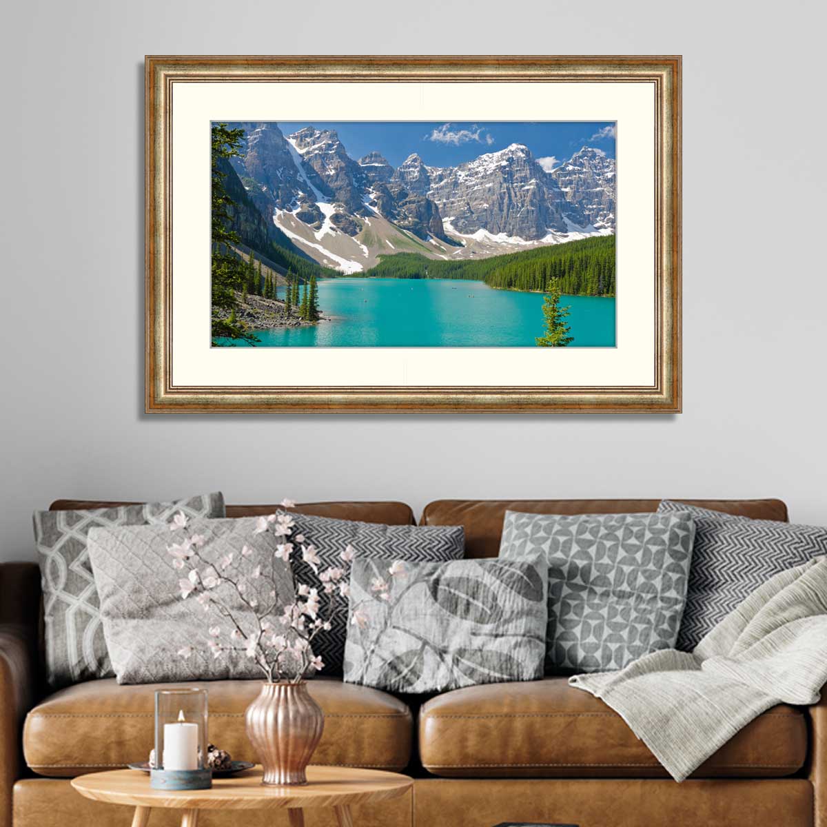 Majestic mountain lake in Canada With Golden Frame