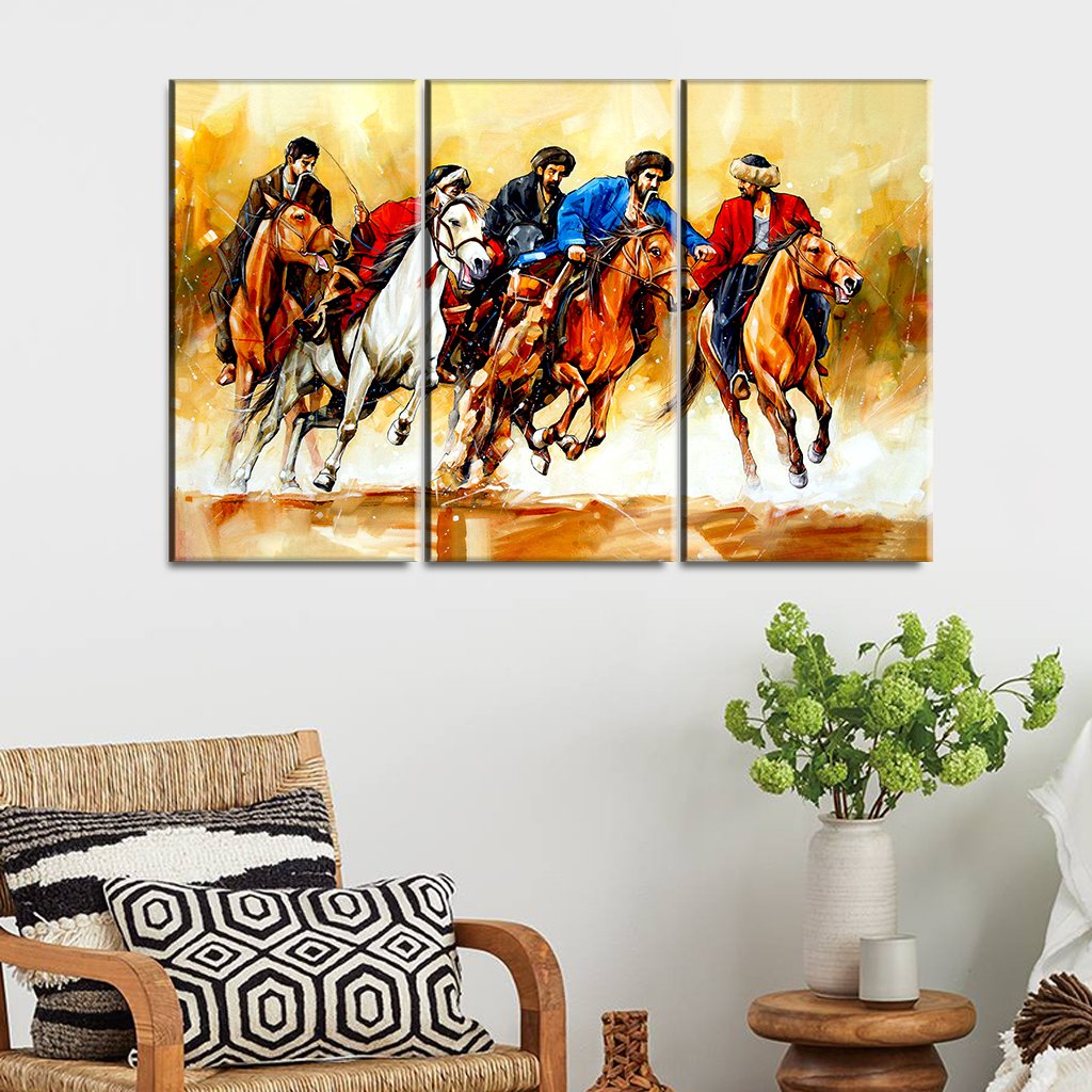 3 Panel Canvas set of Men on Powerful Horses