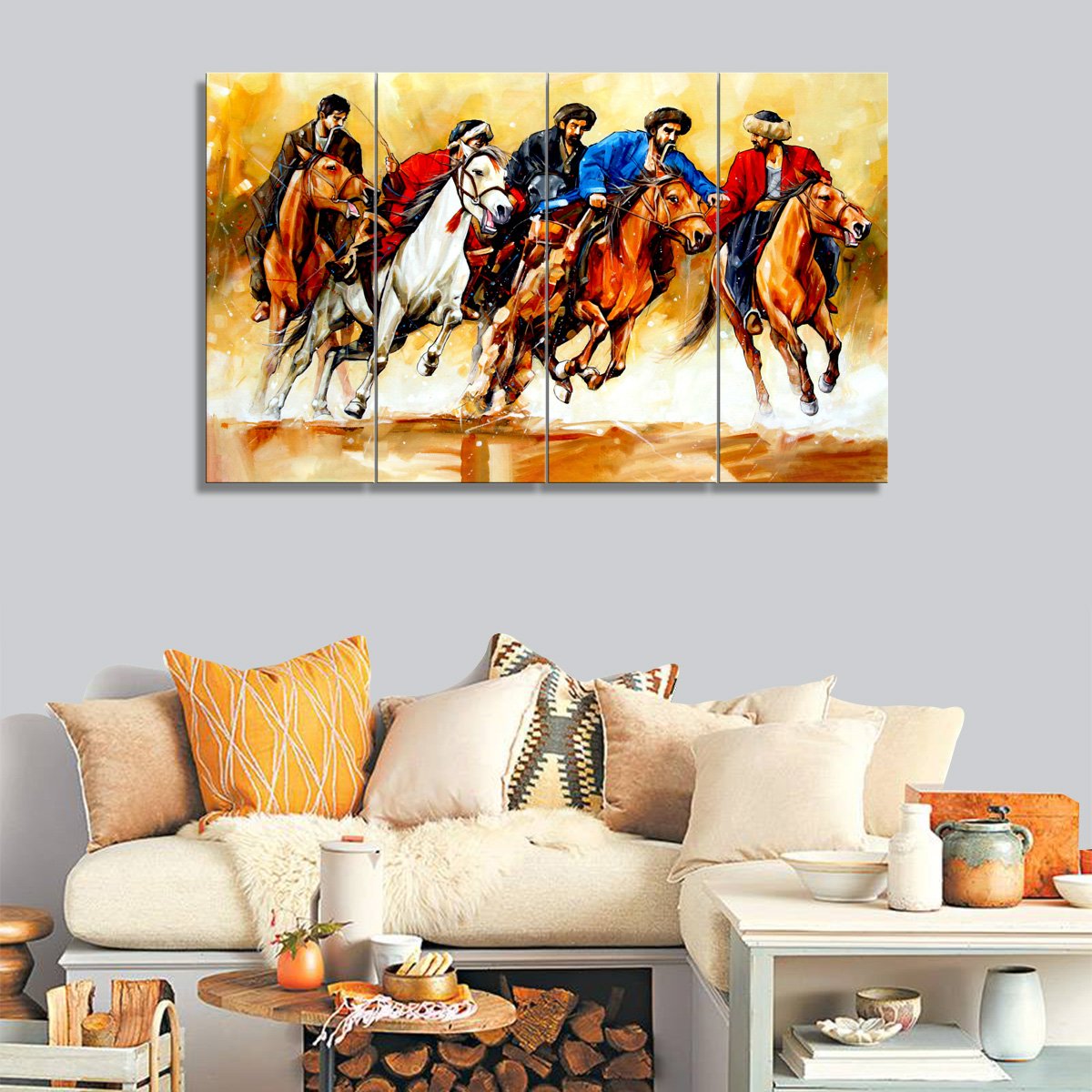 3 Panel Canvas set of Men on Powerful Horses