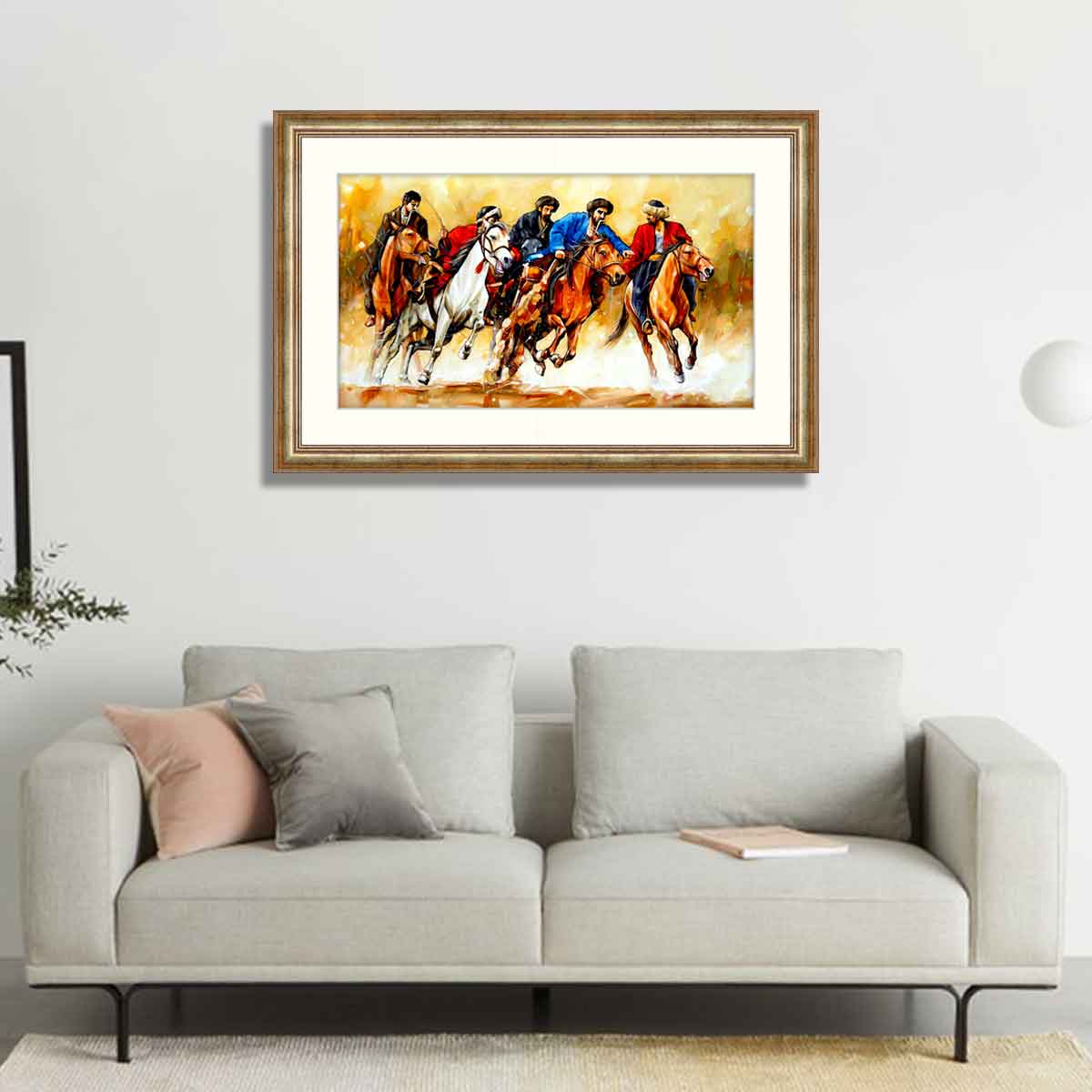 Men on Powerful Horses With Golden Frame