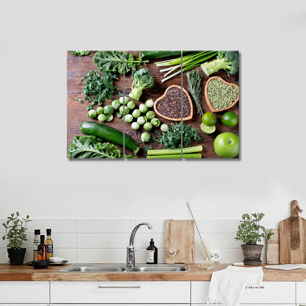 3 Panels Canvas Set Mixed vegetables, legumes for healthy cooking3P