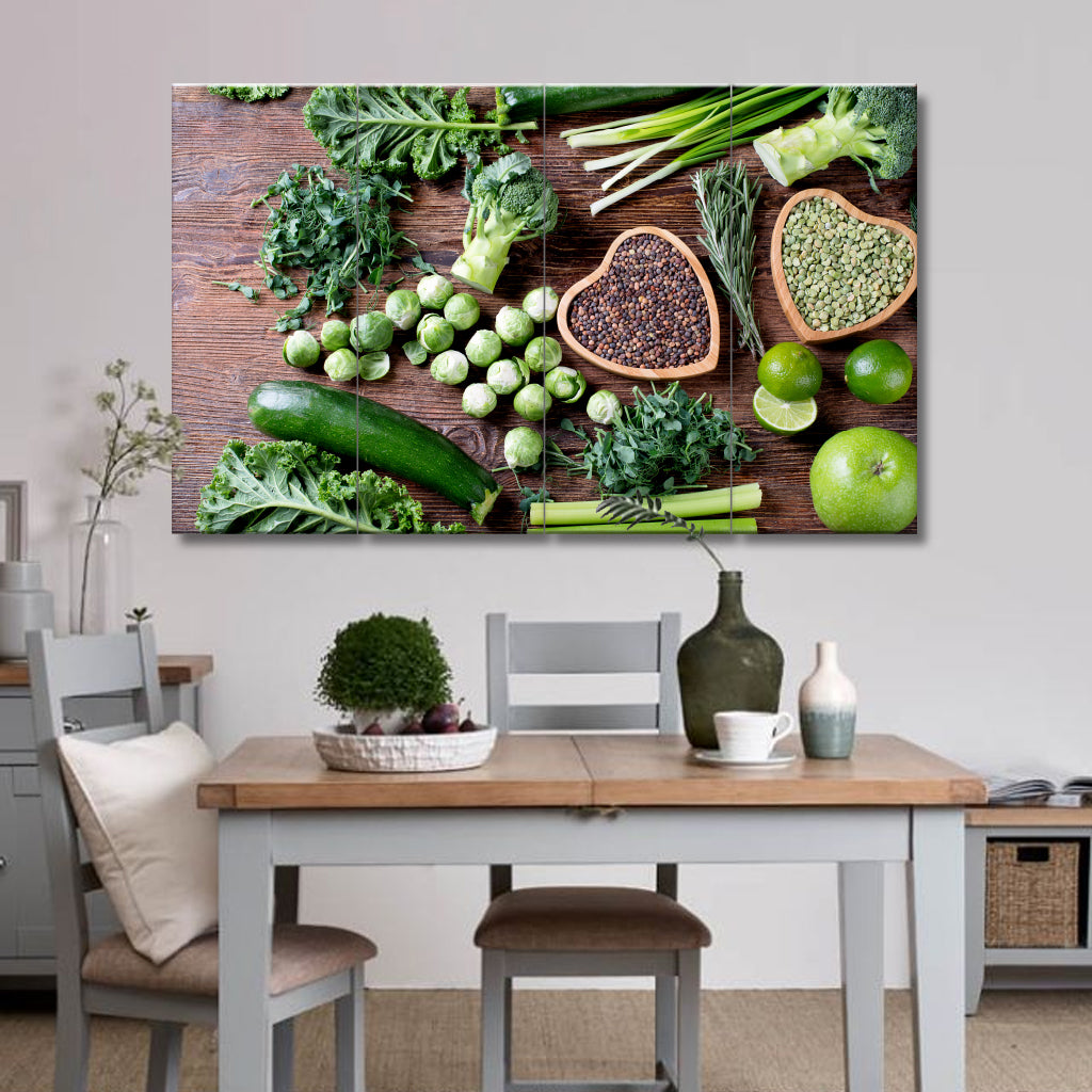 3 Panels Canvas Set Mixed vegetables, legumes for healthy cooking3P