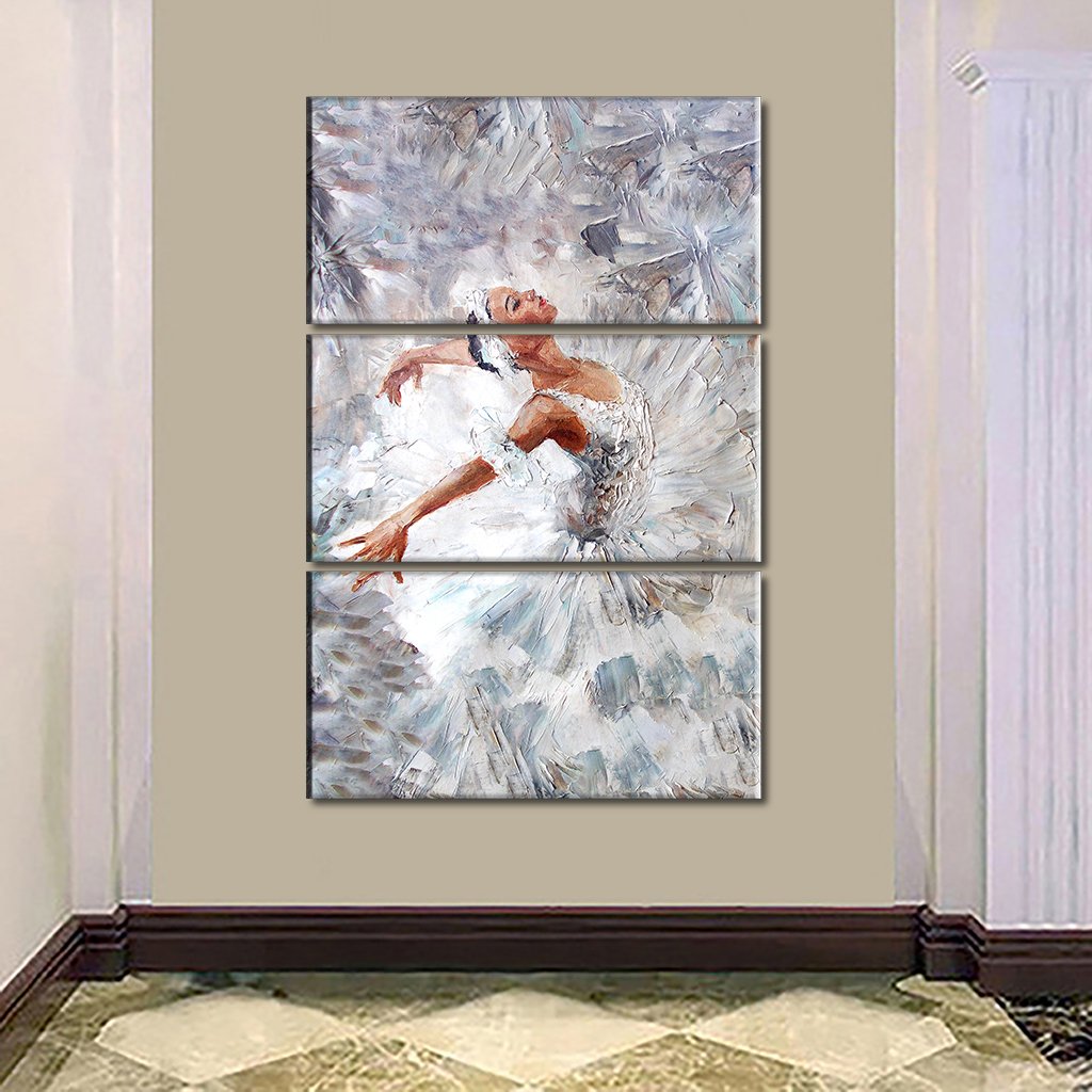 3 Panels Canvas Set of Oil painting, girl ballerina. drawn cute ballerina dancing