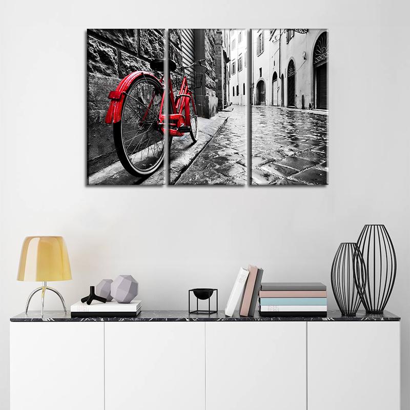 3 Panels Canvas Set Old charming bicycle concept