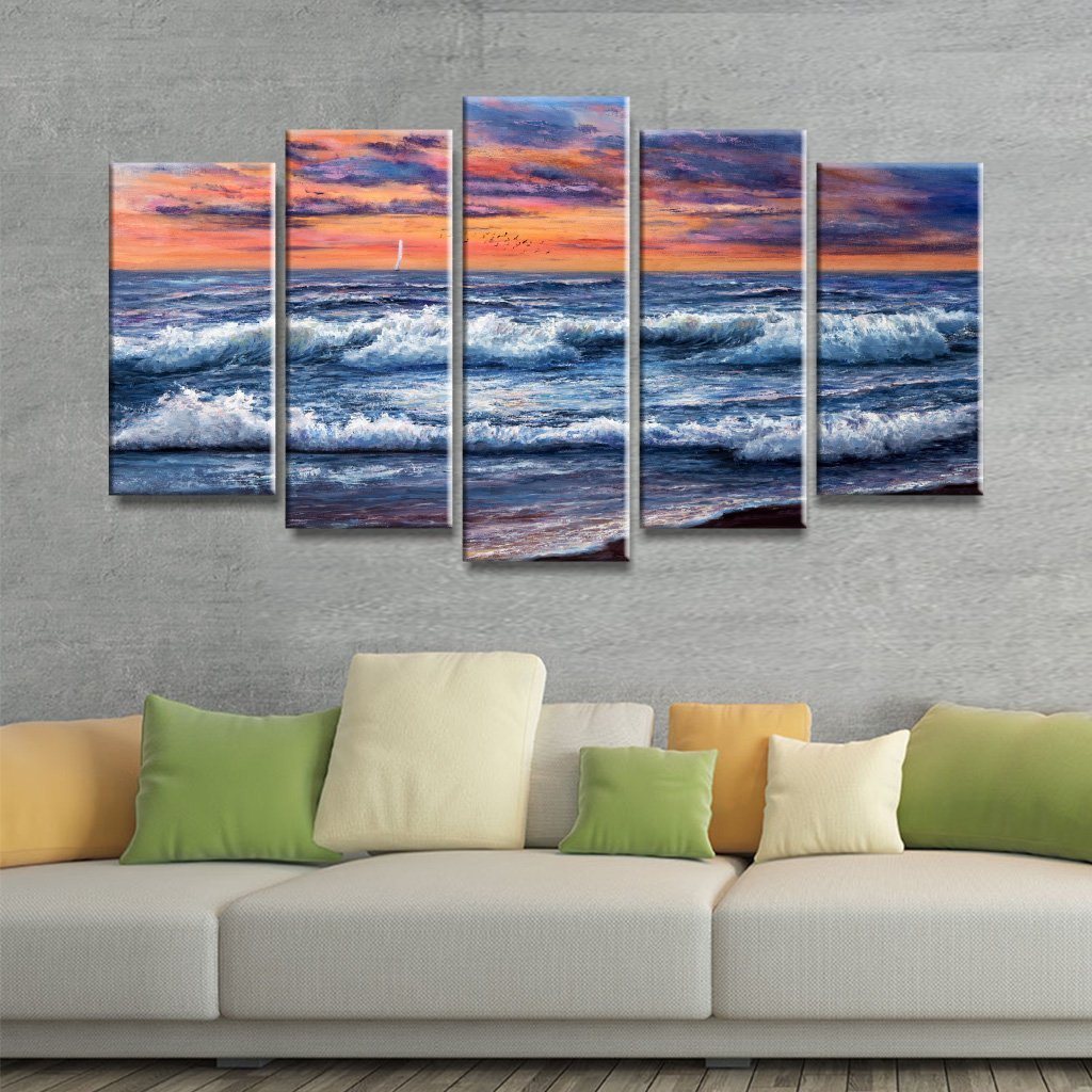 5 Panels Oil painting of Ocean and beach