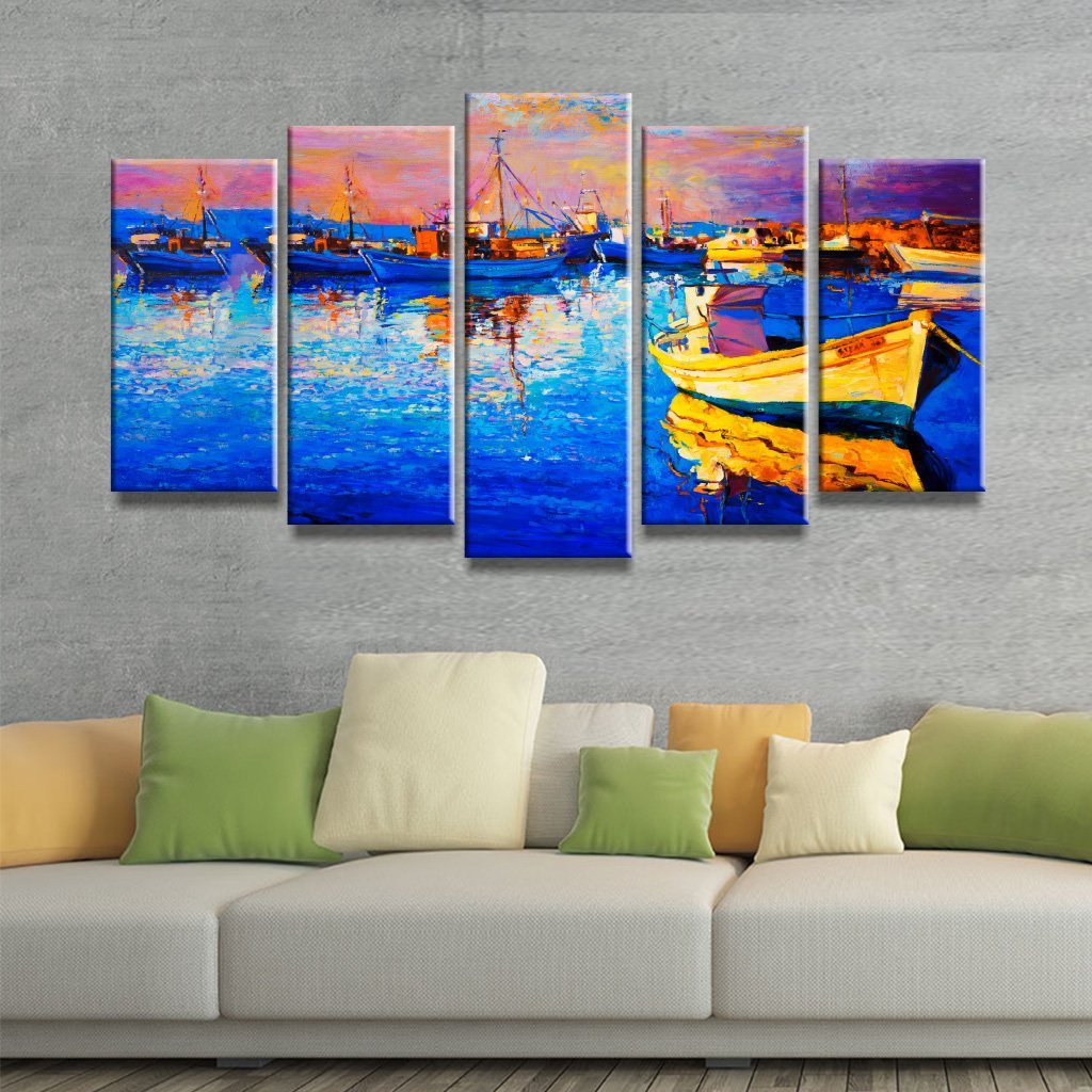 5 Panels Canvas Painting of a  beautiful boat