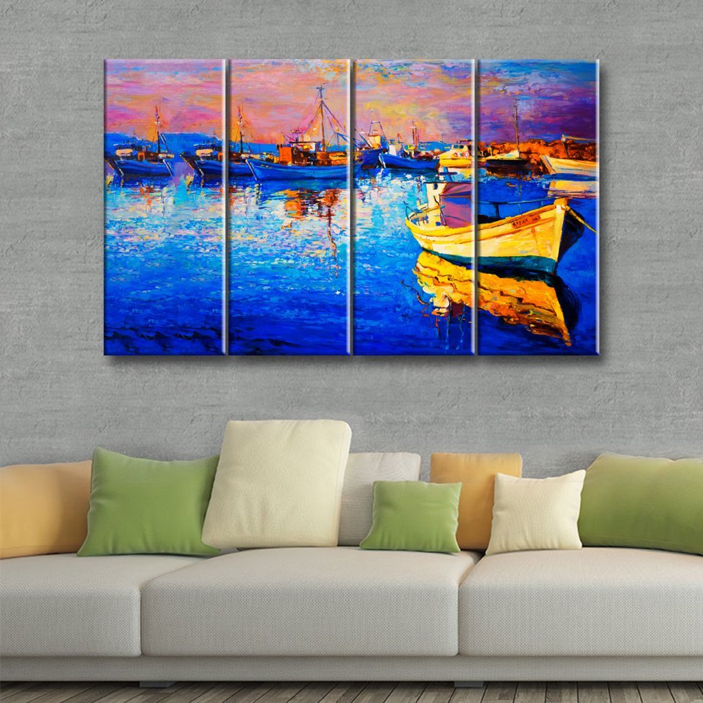 5 Panels Canvas Painting of a  beautiful boat