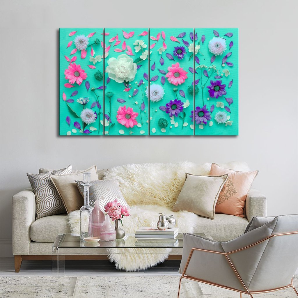 Canvas SetsPattern of flowers on canvas, flat lay   Copied