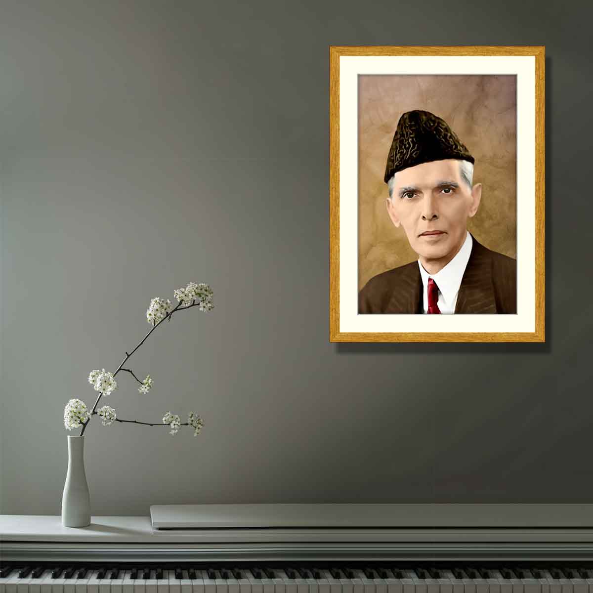 Portrait of Quaid-e-Azam Muhammad Ali jinnah With Gold Antique Frame