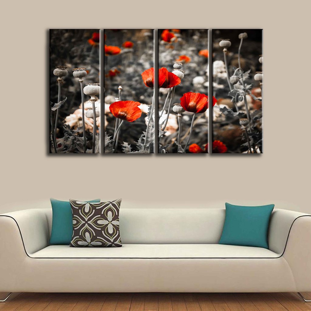 5 Panels Canvas set of Red poppies