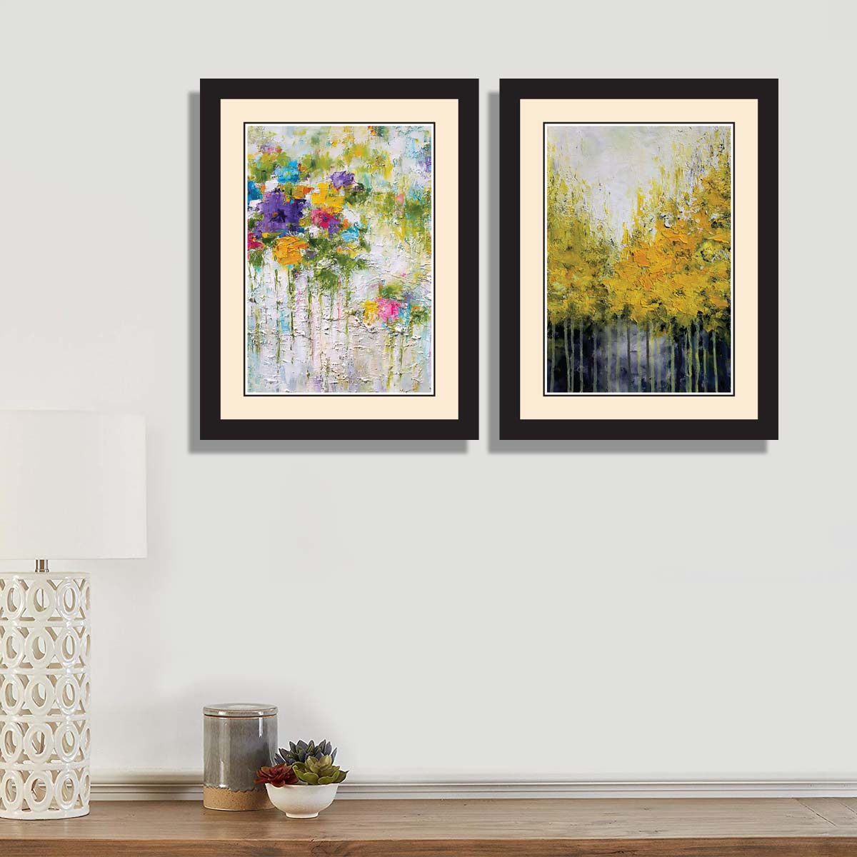 Abstract Floral Framed Art with Black Frame