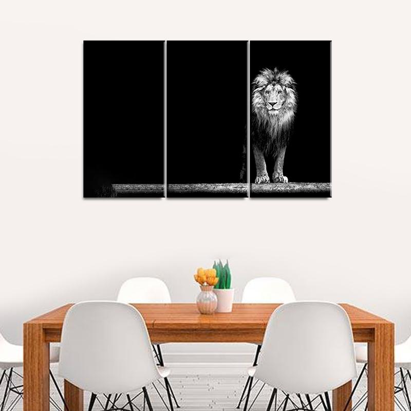 3 Panels Canvas Set Painting of Beautiful lion